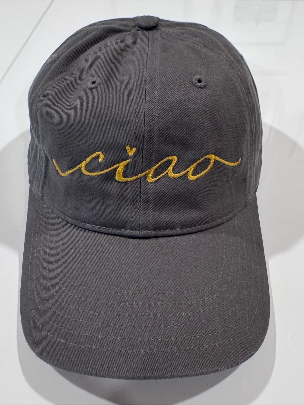 Ciao Embroidered Baseball Cap - Charcoal with Gold Script